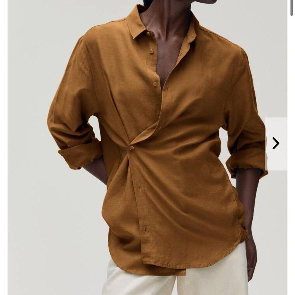 Humanoid Plum Pinstripe Wool Blend Asymmetrical Button Down Shirt‎ Large